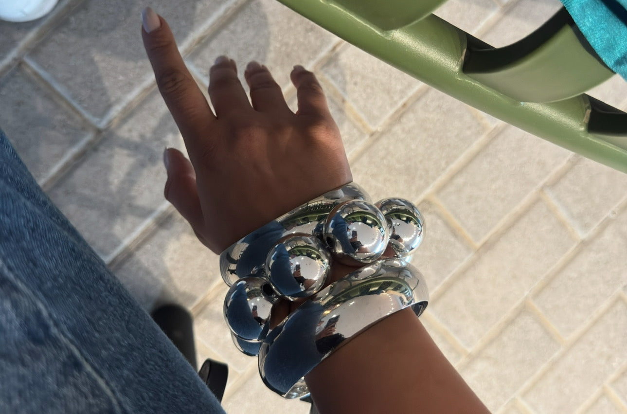 Chrome Orb Statement Cuff Set