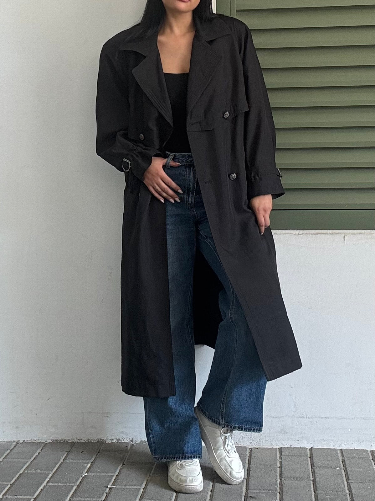 GALLERY: Vintage Black Trench Coat with Statement Buttons