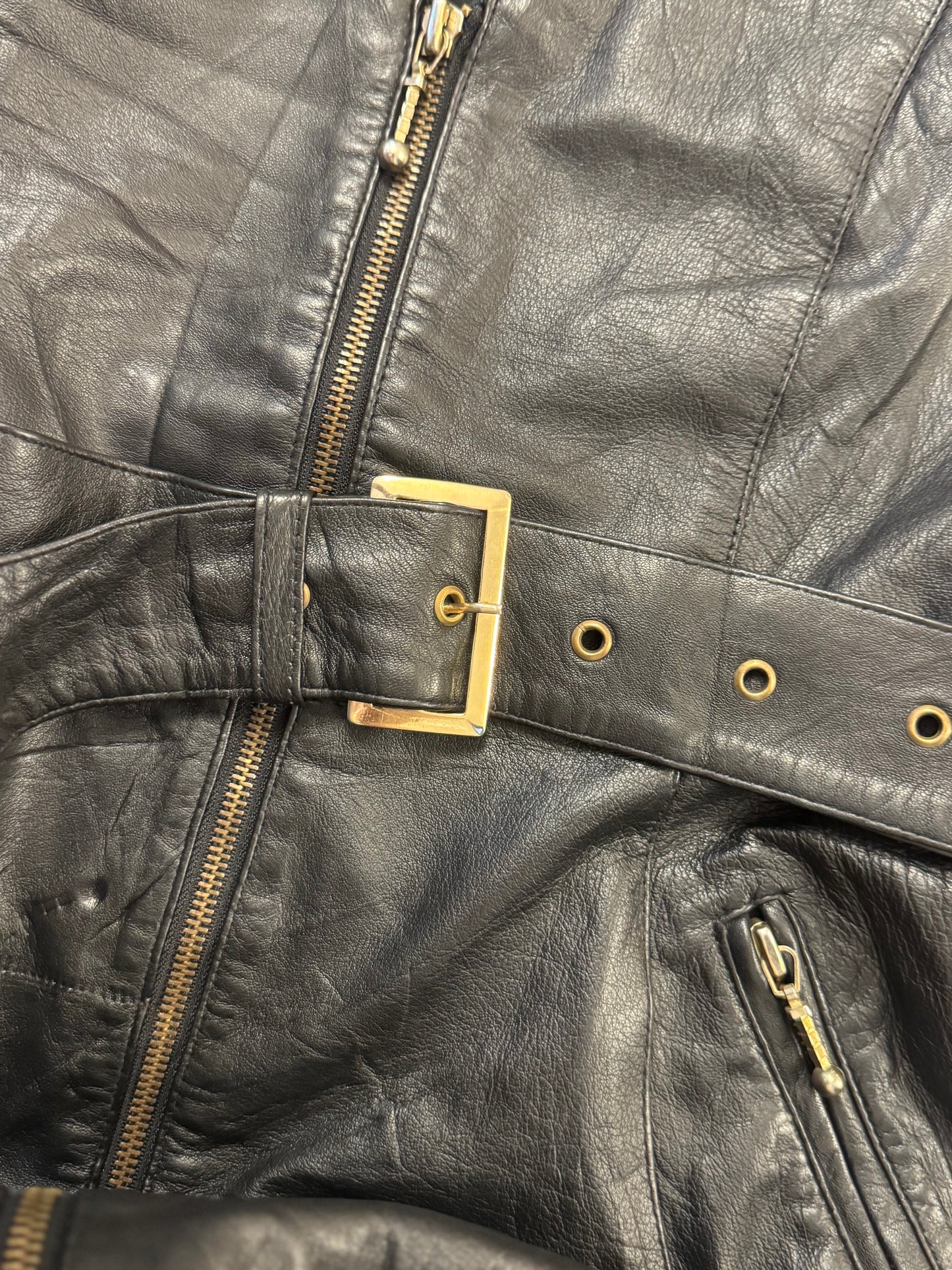 Vintage Black Leather Belted Zip-Up Vest Dress