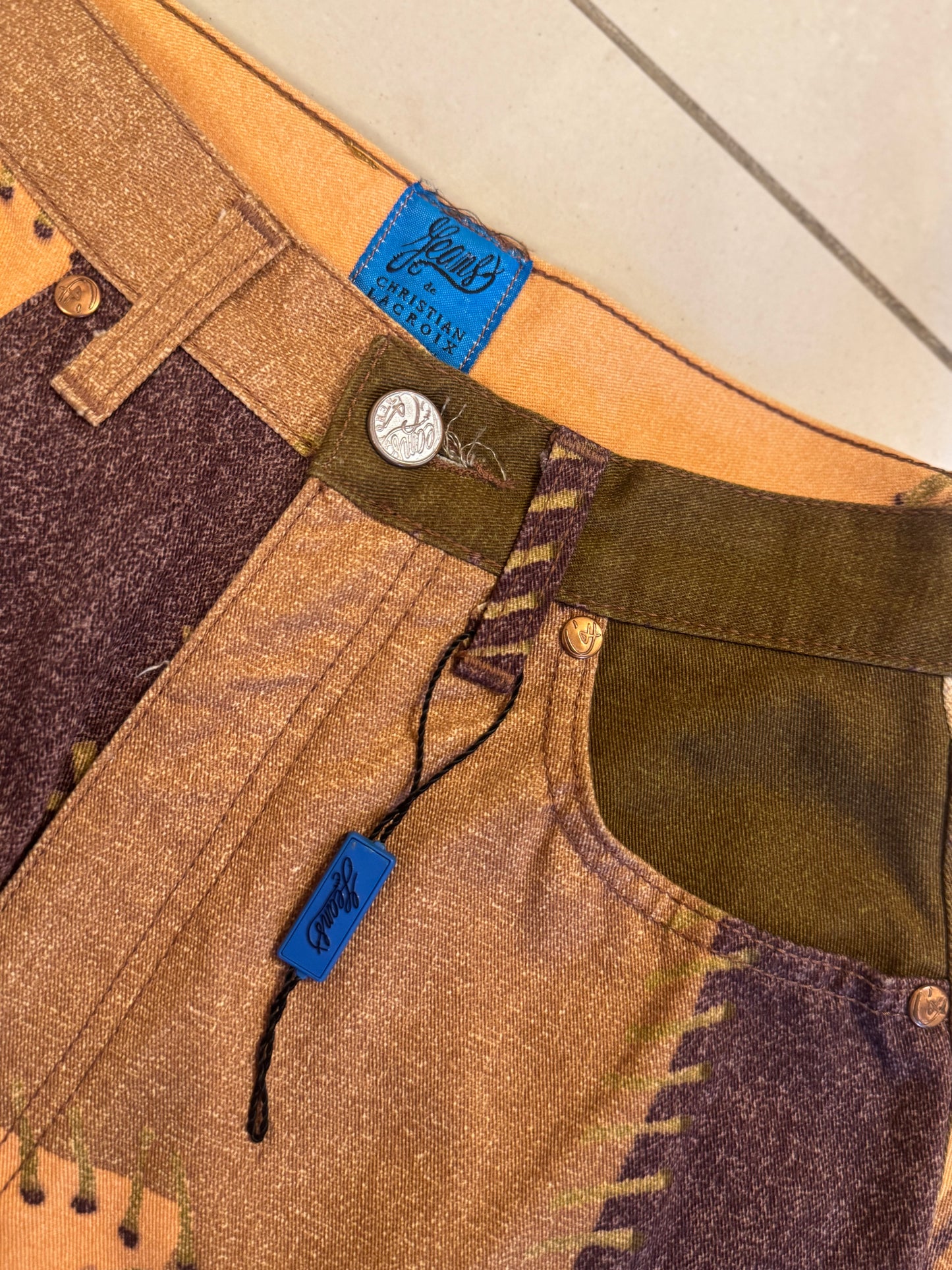 RARE: Christian Lacroix Jeans Patchwork Print High-Waisted Pants