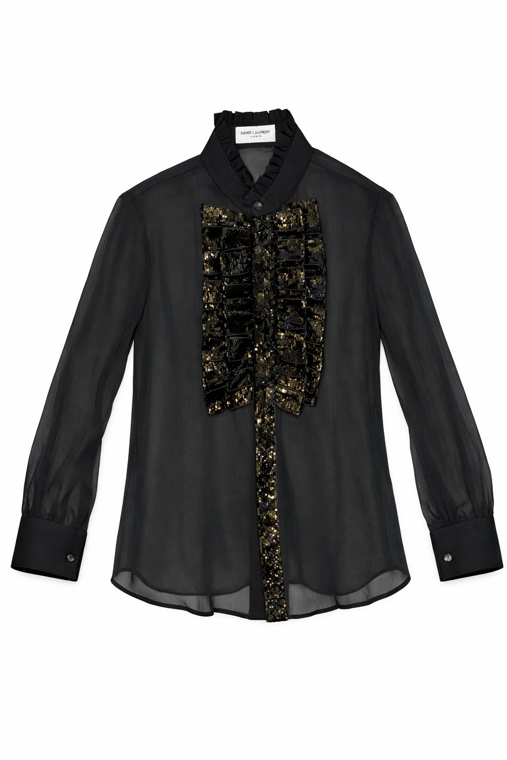 Saint Laurent Sheer Chiffon Blouse with Sequin Bib