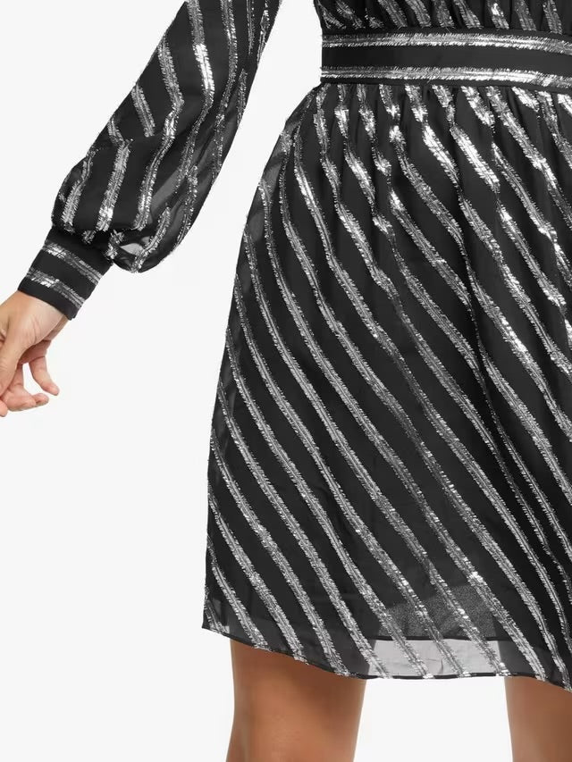 MICHAEL Michael Kors Mock Neck Dress, Black/Silver