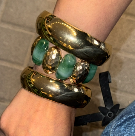 Emerald & Gold Sculptural Bangle Stack