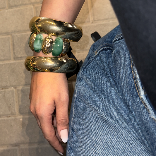 Emerald & Gold Sculptural Bangle Stack