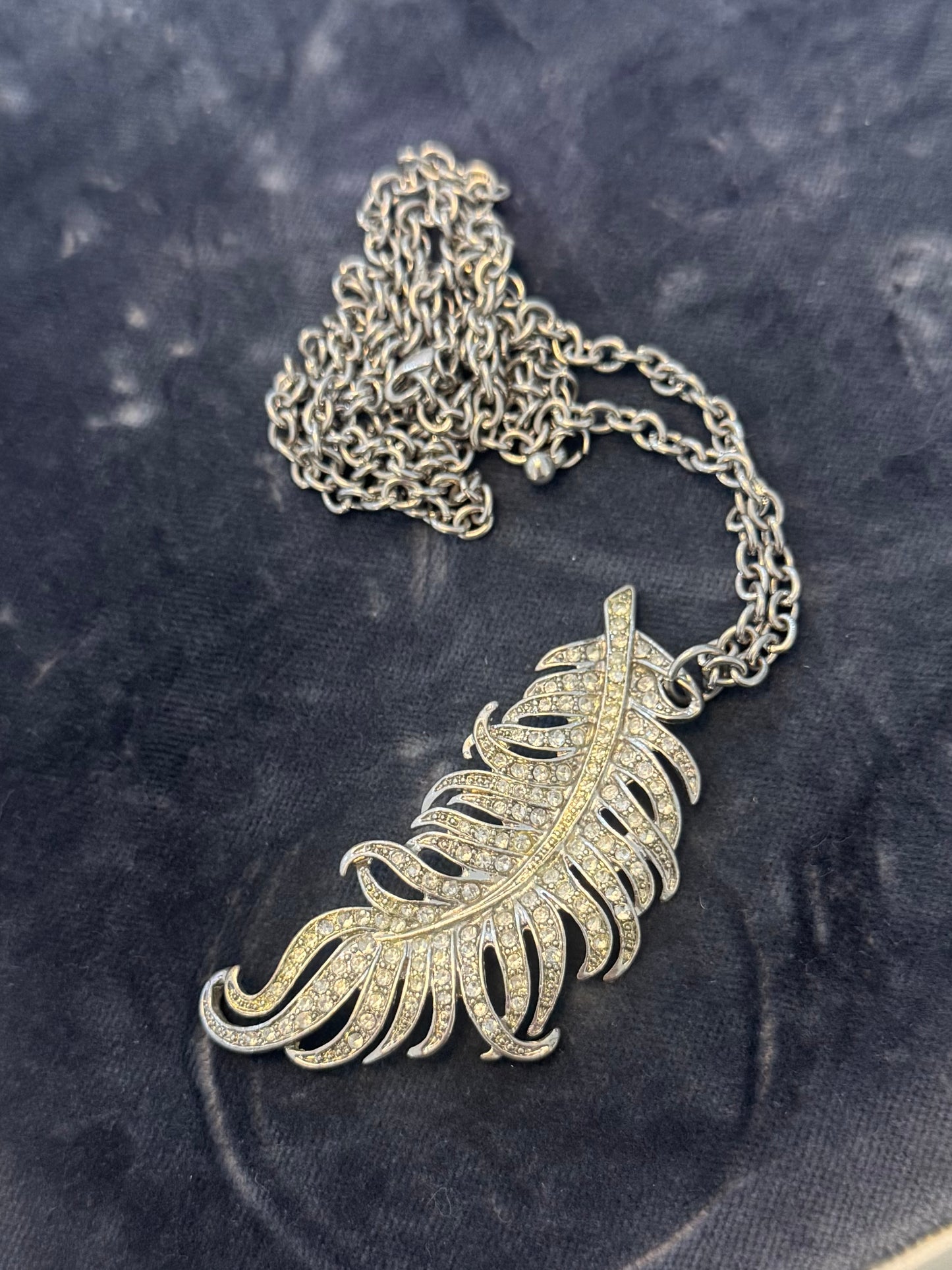 Vintage Crystal Feather Statement adjustable length Necklace