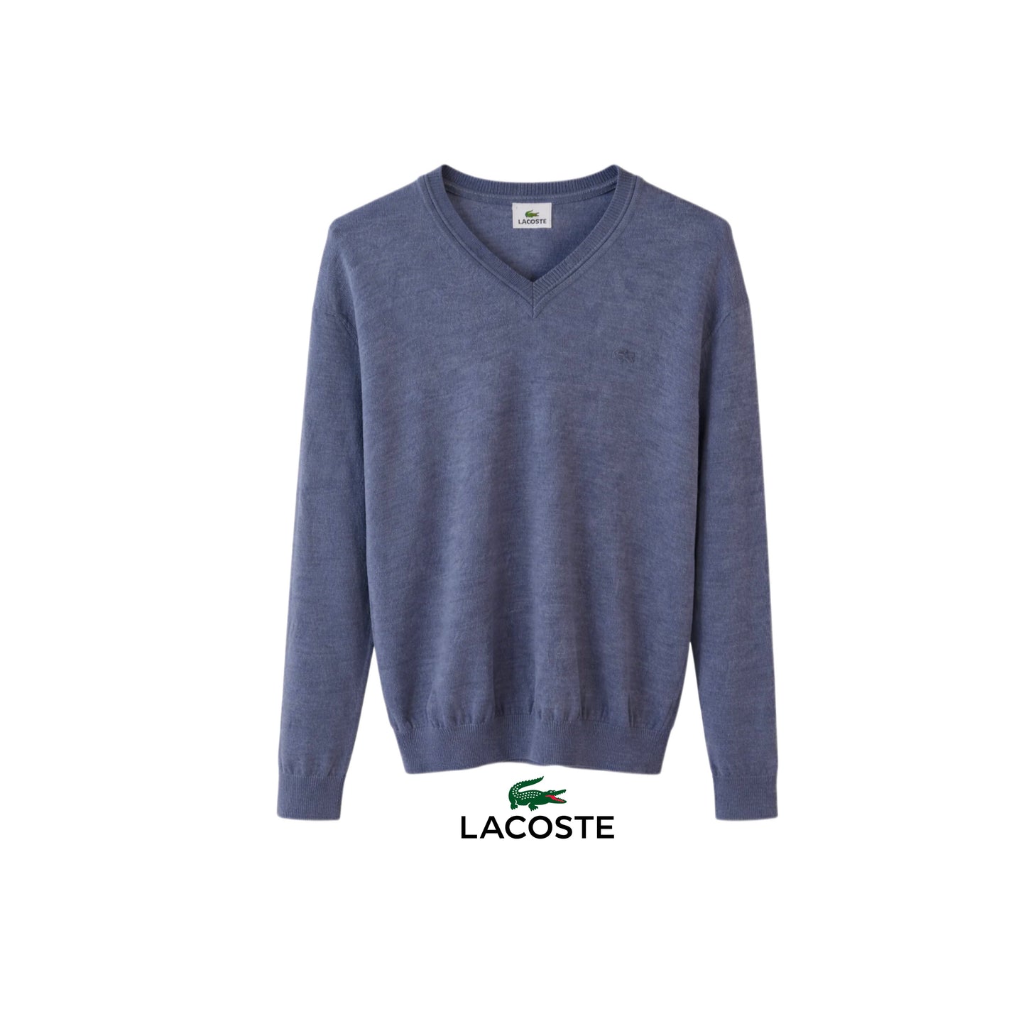LACOSTE Blue V-Neck Wool Long Sleeve Jumper