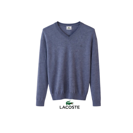 LACOSTE Blue V-Neck Wool Long Sleeve Jumper